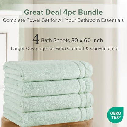 Comfort Spaces 4 Pc Bath Sheet Set 30x60, 100% Cotton 400GSM, Seafoam Green