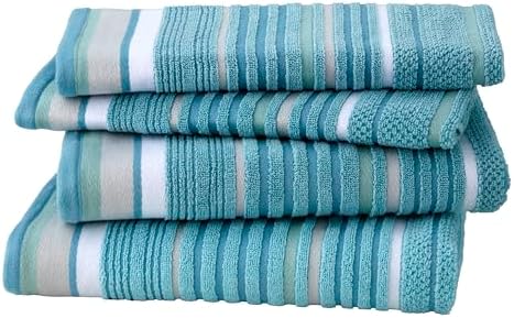 SKL Home Seabrook Stripe Bath Towel Set-4pc, Premium 100% Cotton, Teal