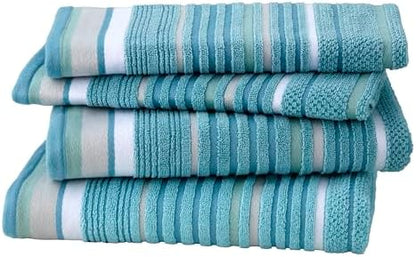 SKL Home Seabrook Stripe Bath Towel Set-4pc, Premium 100% Cotton, Teal