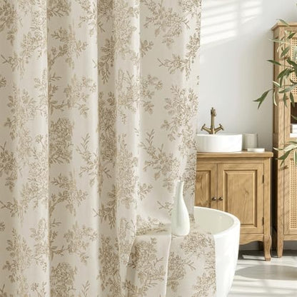 Extra Long Beige Floral Shower Curtain W72*L84 Inches Long