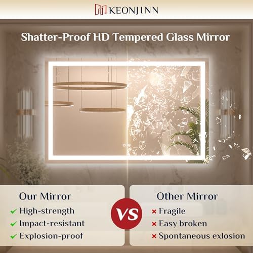 Keonjinn 30x36 Inch LED Bathroom Mirror with Lights, 3-Color Temperature