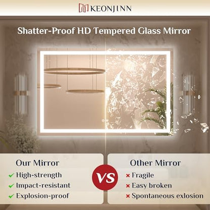 Keonjinn 30x36 Inch LED Bathroom Mirror with Lights, 3-Color Temperature