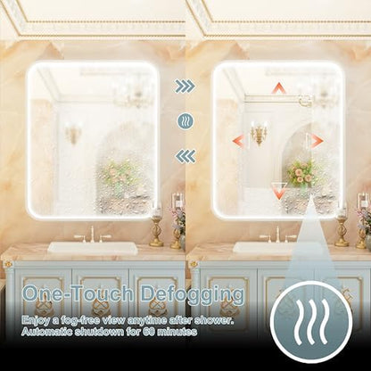 30"x36" Silver LED Bathroom Mirror with Lights,3000K/4500K/6000K