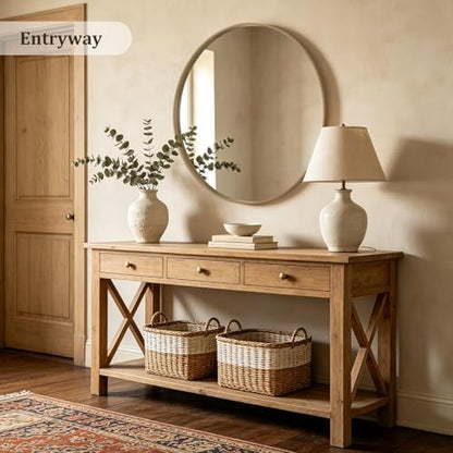 WallBeyond Round Wood Mirror, 40" Round Modern Decoration Large Circle Wall Mirror for Bathroom Living Room Bedroom Entryway, Natural