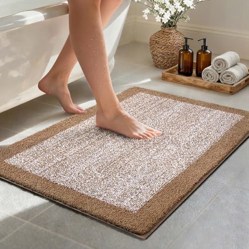 Bathroom Rugs 30x20 Non Slip Washable, Soft Absorbent Bath Mat Coffee