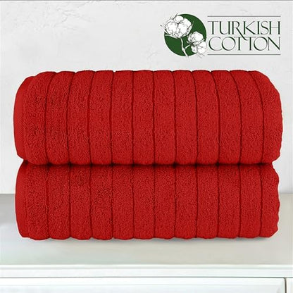 Elegant Comfort 100% Turkish Cotton Corduroy Ribbed Luxury Soft 2 Pack Bath Towels 27 x 54 Inch - Ultra Plush, Absorbent, Quick Dry, Hotel Spa Quality Towels for Bathroom Essentials, Red