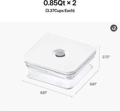 VAKUEN Premium Airtight Food Storage Containers, Mini Square 2pc/set(0.85qt), Smart One-Click Seal Lid, No Hinges, 100% Leak Proof, BPA-FREE, Dishwasher, Freezer & Microwave Safe