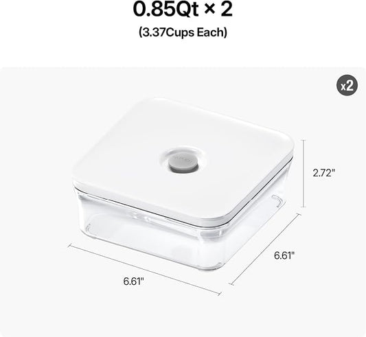 VAKUEN Premium Airtight Food Storage Containers, Mini Square 2pc/set(0.85qt), Smart One-Click Seal Lid, No Hinges, 100% Leak Proof, BPA-FREE, Dishwasher, Freezer & Microwave Safe