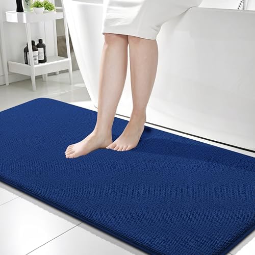 OLANLY Memory Foam Bathroom Runner Rug 59x24, Absorbent Long Bath Mat, Navy