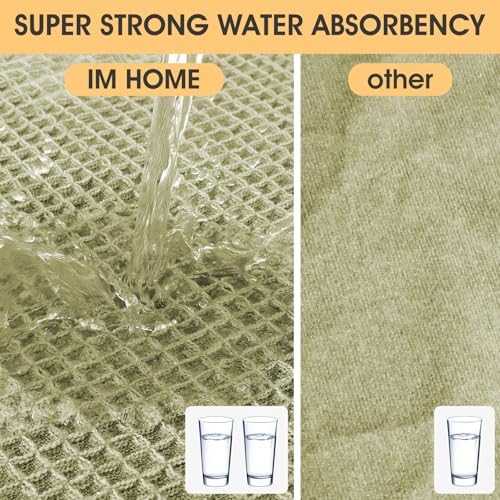 IM HOME Waffle Bath Mat Set 3 Piece Green,Woven Modern Bath Rug Mats, Absorbent Non Slip Bath Floor Mat, Soft Washable Boho Bath Rugs with Tassels for Bathroom, Bedroom, Kitchen, Tub