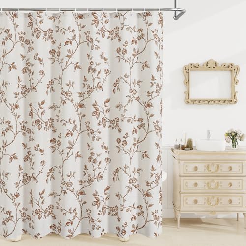 MitoVilla Long Cotton Floral Shower Curtain for Bathroom,72 x 78
