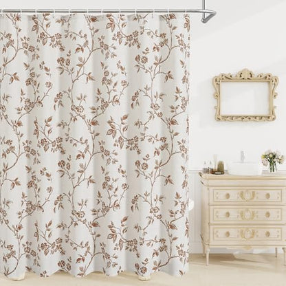 MitoVilla Brown Cotton Floral Shower Curtain for Bathroom, 72 x 72