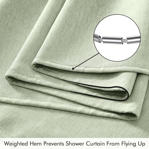 ANRODUO Sage Green Linen Textured Fabric Shower Curtain Set - W72xL80