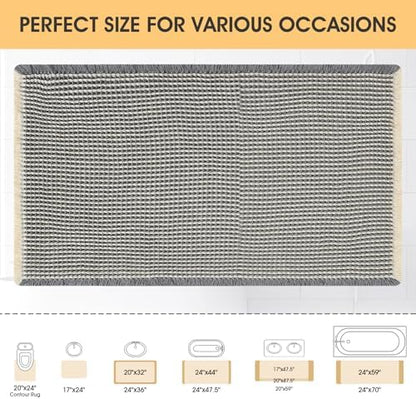 IM HOME Waffle Bath Mat Grey & Beige 32"x20", Boho Woven Modern Bath Mat Rugs, Absorbent Non Slip Bathroom Rugs, Soft Washable Bath Rugs with Tassels for Bedroom, Kitchen, Shower, Tub