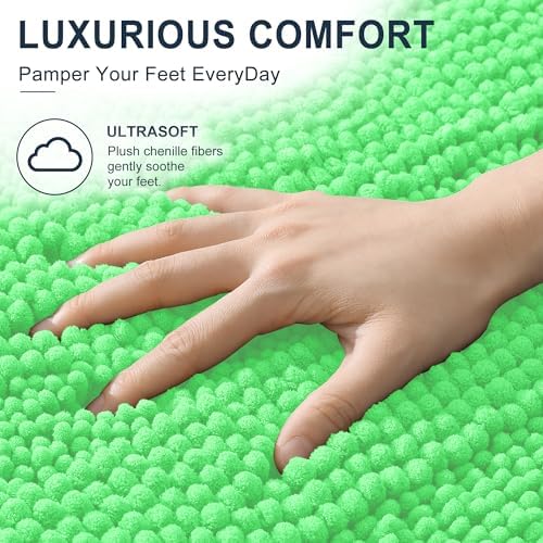 Smiry Thick Small Chenille Bathroom Rugs 24x16, Soft Bath Mat, Mint Green