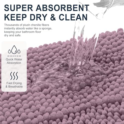 Smiry Thick Chenille Bathroom Runner Rugs 47x24, Soft Bath Mat, Deep Plum