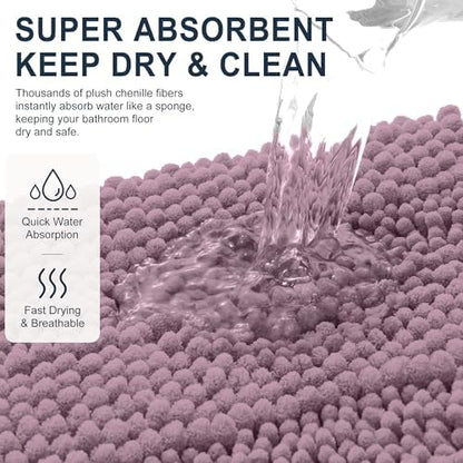 Smiry Thick Chenille Bathroom Runner Rugs 47x24, Soft Bath Mat, Deep Plum