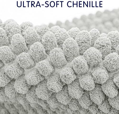 SUBRTEX Bathroom Rugs, 24" x 60" Chenille Bath Rug Soft Short Plush Bath Mat Soft Shower Mat Water Absorbent Shower Mat Quick Dry Machine Washable, Light Gray