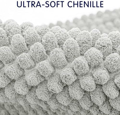 SUBRTEX Bathroom Rugs, 24" x 60" Chenille Bath Rug Soft Short Plush Bath Mat Soft Shower Mat Water Absorbent Shower Mat Quick Dry Machine Washable, Light Gray