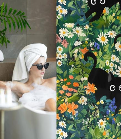 Bathroom Shower Curtain Cute Cortinas para Baño 72 x 72, Floral Cat