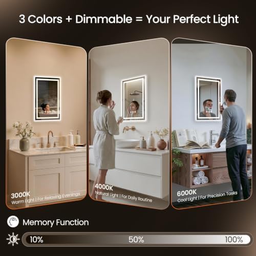 20"x28" LED Bathroom Mirror with Anti-Fog, Backlit & Front Lights, Memory