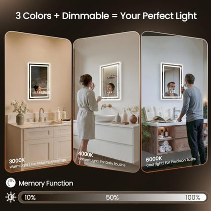 20"x28" LED Bathroom Mirror with Anti-Fog, Backlit & Front Lights, Memory