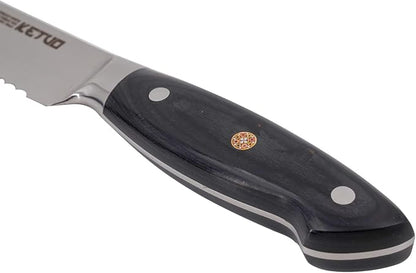 Ketuo Professional Chef Knife Damascus Carbon Steel with Laser Pattern Blade and Black Pakka Wood (8 Inch Bread Knife)