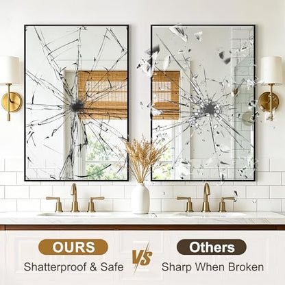 Rectangular Bathroom Mirror, 36"x24" Black Metal Framed Vanity Mirror