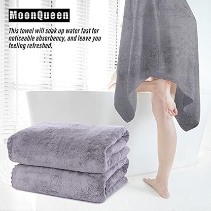 MOONQUEEN 2 Pack Premium Bath Towel Set - Quick Drying - Microfiber Coral Velvet Highly Absorbent Towels - Multipurpose Use as Bath Fitness, Bathroom, Shower, Sports, Yoga Towel (Grey)