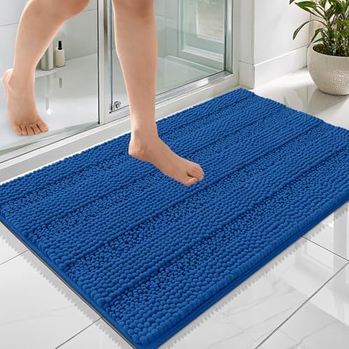 OLANLY Thick Bathroom Rugs 36x24, Soft Chenille Bath Rugs, Deep Navy Blue