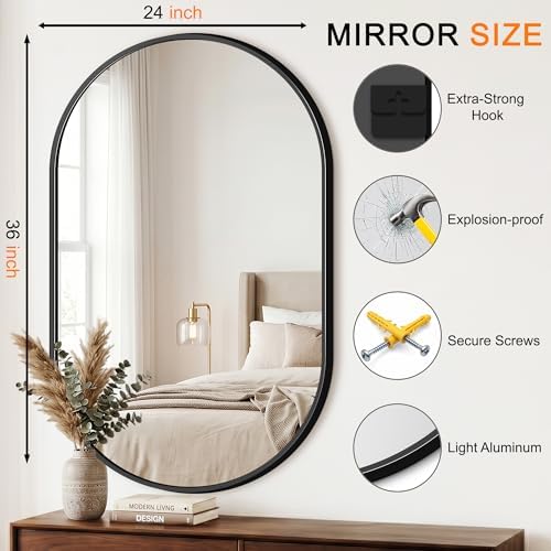 Oval Bathroom Mirror, 2 Pack 24"x36" Black Vanity Mirror for Over Sink