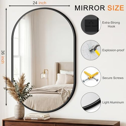 Oval Bathroom Mirror, 2 Pack 24"x36" Black Vanity Mirror for Over Sink