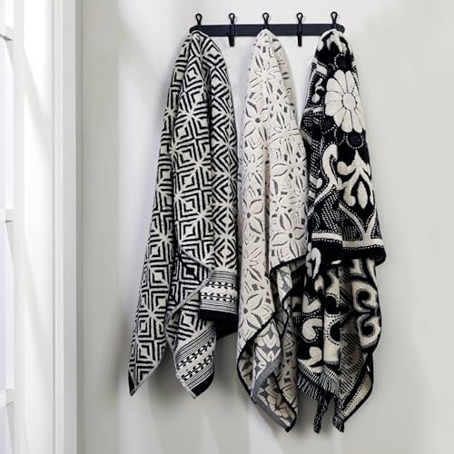 SKL Home Diamond Grid Bath Towel, Premium 100% Cotton, Black