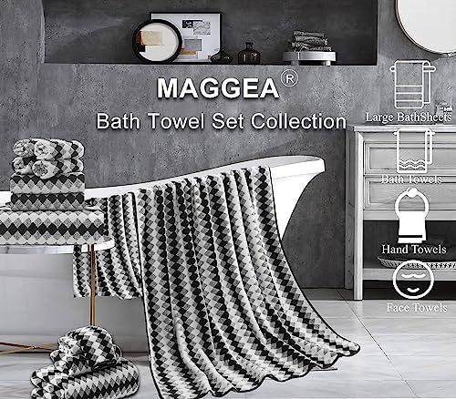 2 Hand Towel Set 16"x31" Black White Towel Set for Bathroom,Highly Absorbent & Quick Dry Hand Towel for Daily Use,Soft Microfiber Multipurpose Towel Collection for Hotel,Spa,Shower,Gym