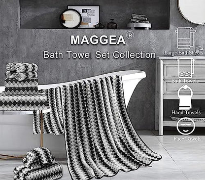 2 Hand Towel Set 16"x31" Black White Towel Set for Bathroom,Highly Absorbent & Quick Dry Hand Towel for Daily Use,Soft Microfiber Multipurpose Towel Collection for Hotel,Spa,Shower,Gym