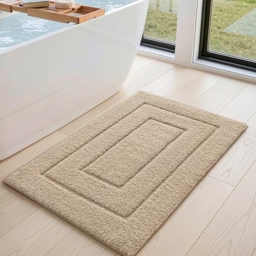 DEXI Bathroom Rugs 43x24, Non-Slip and Absorbent Bath Mat, Beige