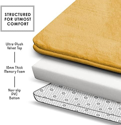 Clara Clark 2 Piece Bathroom Rugs Bath Mat Set, Velvet Memory Foam Bath Mats for Bathroom - Non-Slip, PVC Backing Bath Rugs, Washable - Dries Quickly, Gold