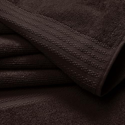 GLAMBURG Premium Cotton 4 Pack Bath Towel Set - 100% Pure Cotton - 4 Bath Towels 27x54 - Ideal for Everyday use - Ultra Soft & Highly Absorbent - Chocolate Brown