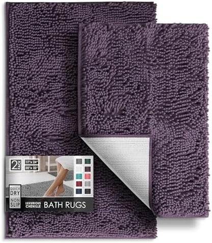 Hearth & Harbor Bathroom Rugs, Chenille Bath Mat - Machine Washable Bath Mats for Bathroom Non-Slip Backing Rubber, Quick Dry Bathroom Mat