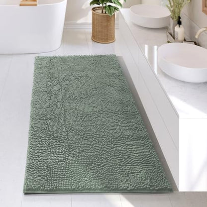 Hearth & Harbor Bathroom Rugs, Chenille Bath Mat - Machine Washable Bath Mats for Bathroom Non-Slip Backing Rubber, Quick Dry Bathroom Mat, 26 x 44 - Ice Green