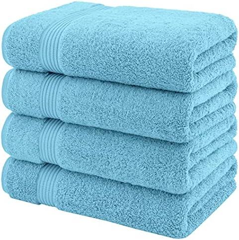 American Veteran Towel 100% Cotton Turkish Bath Towels for Bathroom 4 Pack, 27x54 Extra Large Premium Soft Drying Bathroom Towels, Sky Blue