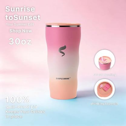30 oz Stainless Steel Insulated Tumbler with Straw and Lid, Double Wall Vacuum Travel Cup, Spill Resistant, Fits Most Cup Holders, for Water, Iced Coffee and Hot Drinks,Blush Pink Ombre
