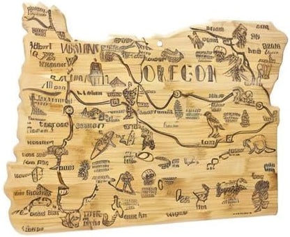 Totally Bamboo Destination Oregon Shaped Cutting Board – Bamboo Charcuterie and Serving Board with Hang Tie for Wall Display