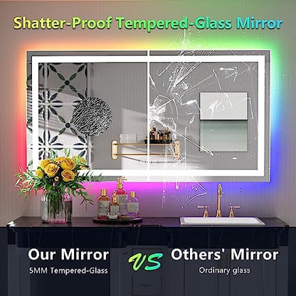 55x30 LED Bathroom Mirror with Lights, RGB Backlit Lighted Mirror