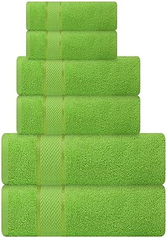 6 Piece Cotton Bath Towel Set - 2 Bath - 2 Hand - 2 Face, Lime