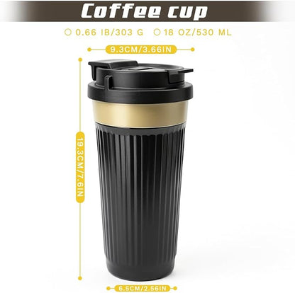 SPLMIFA Vacuum-Insulated Stainless Steel Travel Coffee Mug, Leak-Proof Reusable Coffee Cup with Lid-Keeps Drinks Hot & Cold for Hours, Durable Double Wall Tumbler for Men & Women (5th-Black, 18OZ)