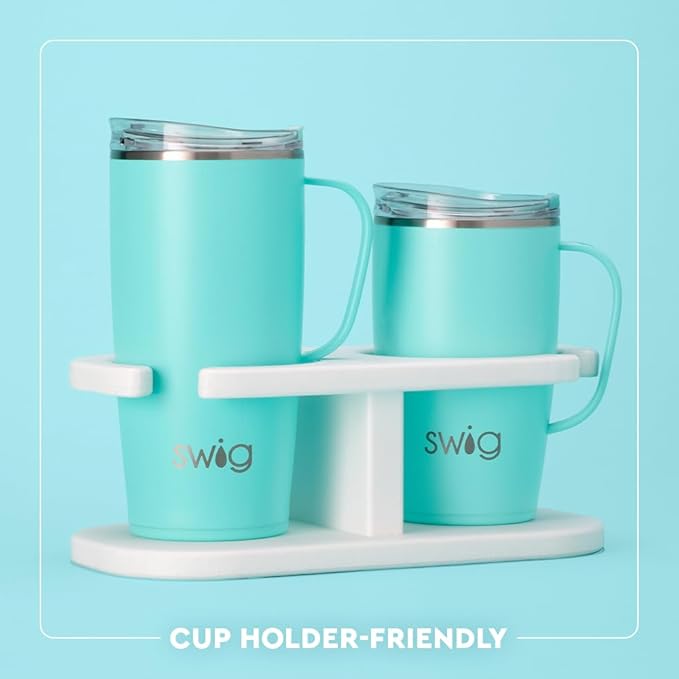 Swig Life 22oz Travel Mug, Insulated Tumbler with Handle and Lid, Travel Coffee Mug, Cup Holder Friendly, Stainless Steel 22 oz Tumbler, Reusable Insulated with Lid (Flourish)