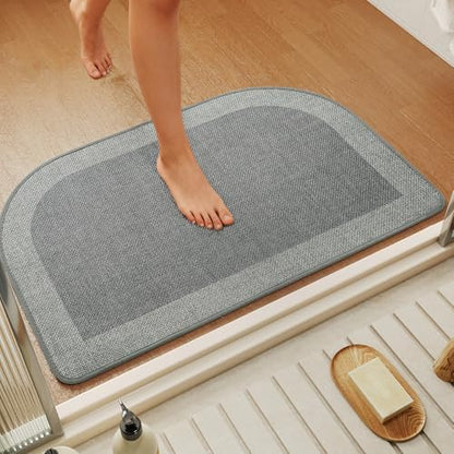 YDKGL Half Circle Bath Mat, Non Slip Thin Bathroom Rugs, Grey 24x35