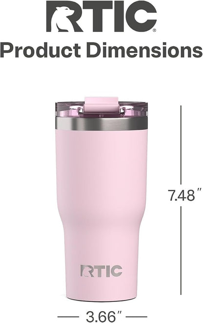 RTIC 20oz Essential Tumbler with Lid, Ceramic Lined, Insulated, Stainless Steel, Metal, Double Wall Vacuum-Insulation, Travel Cup for Iced Coffee, Tea, Hot and Cold Drink, Pale Pink