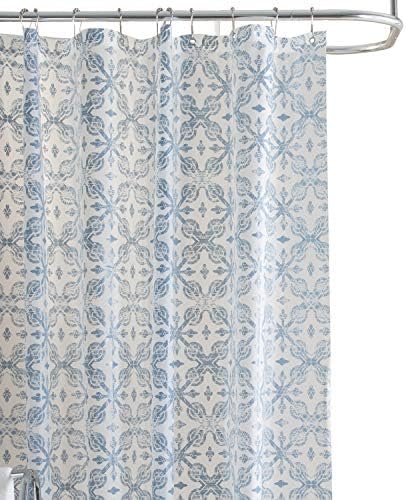Bath Bliss 70” x 72” PEVA Shower Curtain | 12 Rust Proof Metal Grommets | Reinforced Header | Waterproof | Lisbon Design | Blue